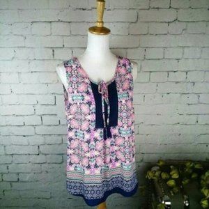 DR2  Boho Sleeveless Top With Lace Pink Medium